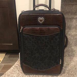 Brighton Carry On Black Brown Croc Leather Rolling Suitcase